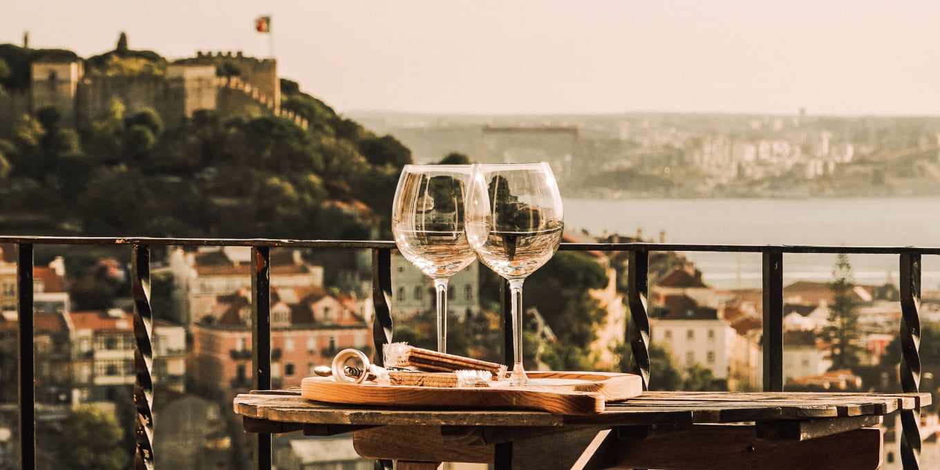 Two glasses empty in a beautiful and romantic view