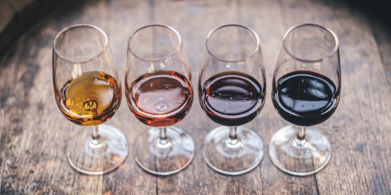 Four Wine glasses of different wine types